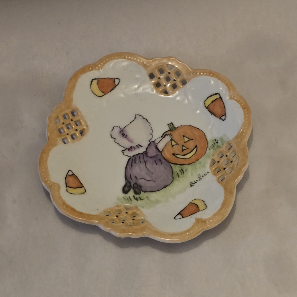 Hand-Painted Halloween Candy Dish - Orange, White, Purple